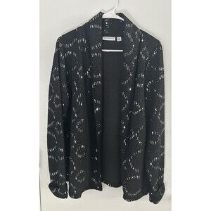 Susan Graver Crepe Knit Jacquard Cardigan Sequins Fancy Party Black Size Large